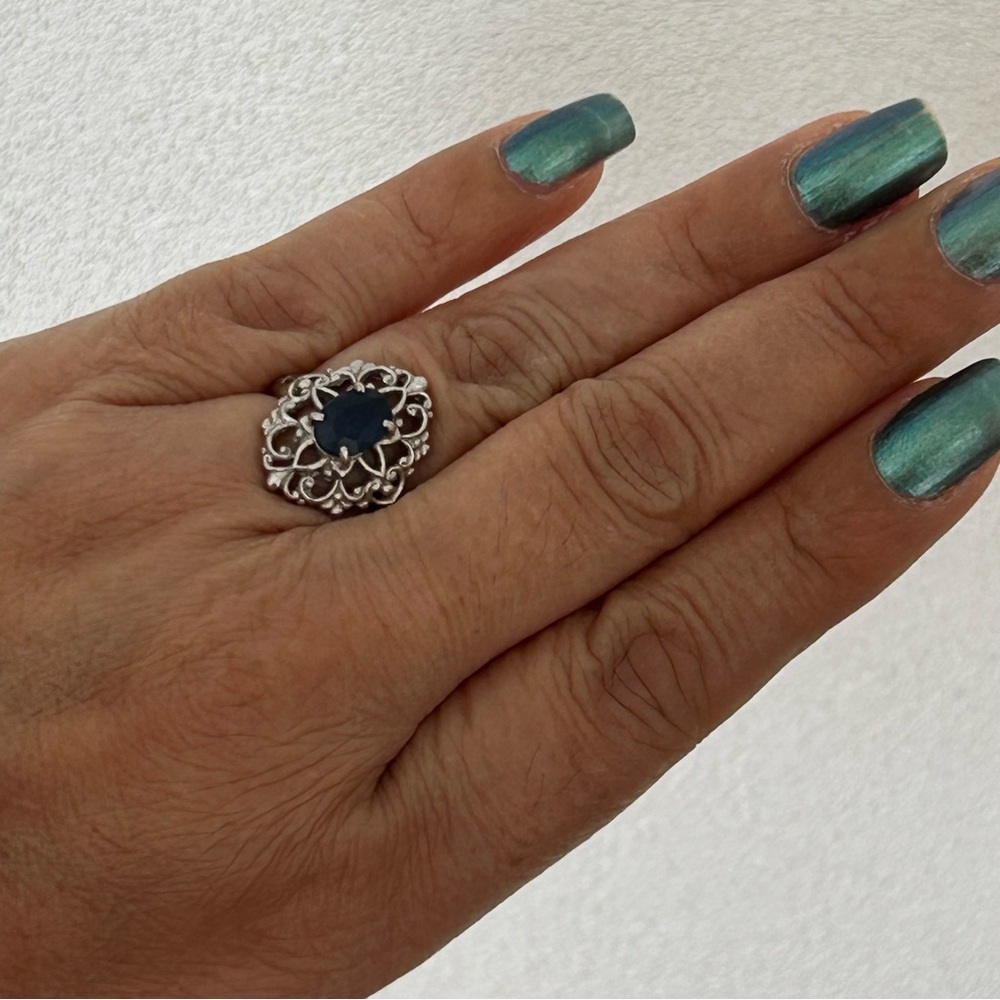 14k White Gold Platinum Sapphire Ring - Picture 13 of 14